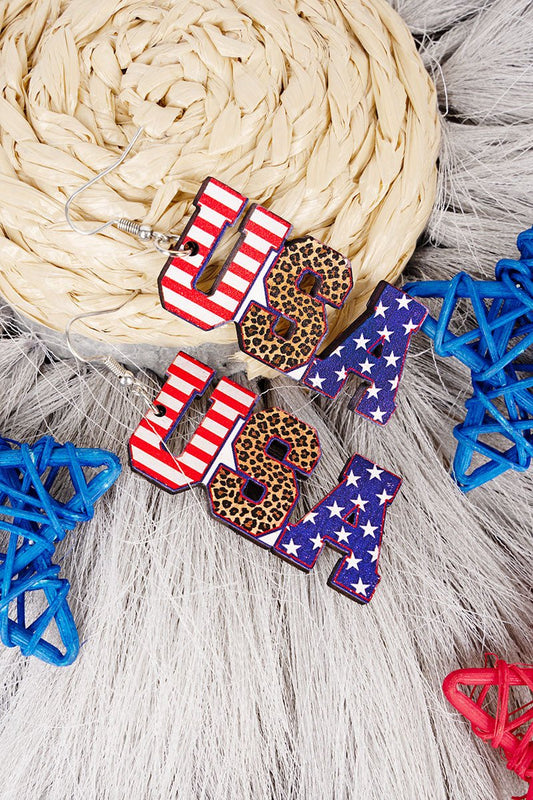 USA Patriotic Wood Earrings