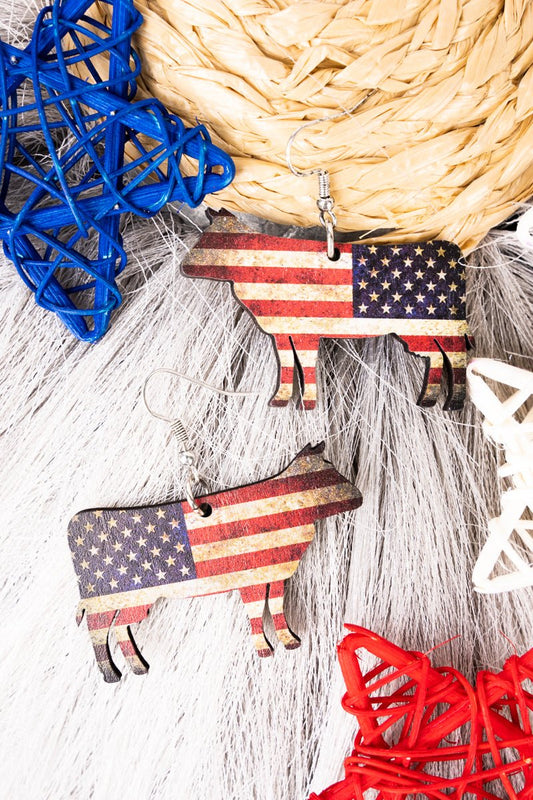 Patriotic Steer Wood Earrings