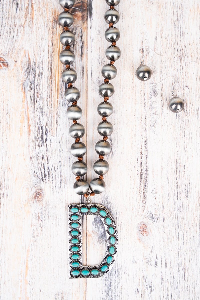 Silver Bead Turquoise "Letter" Necklace set