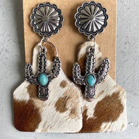 Concho Cowhide cow tag earrings