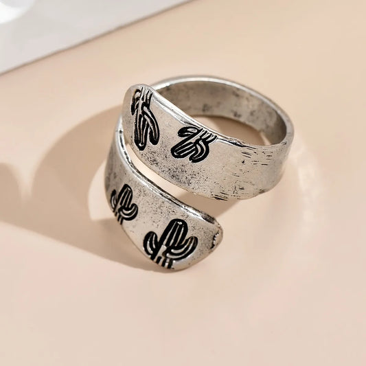 Western Cactus Stamped Ring