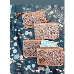 Tooled Cowhide coin pouch