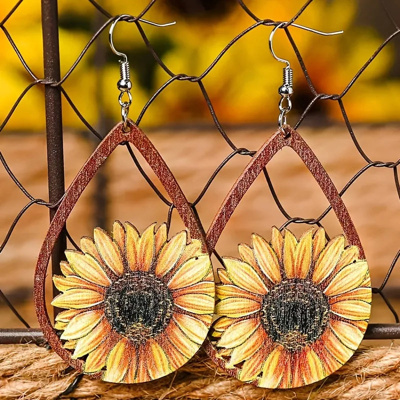 Sunflower Wood Earrings